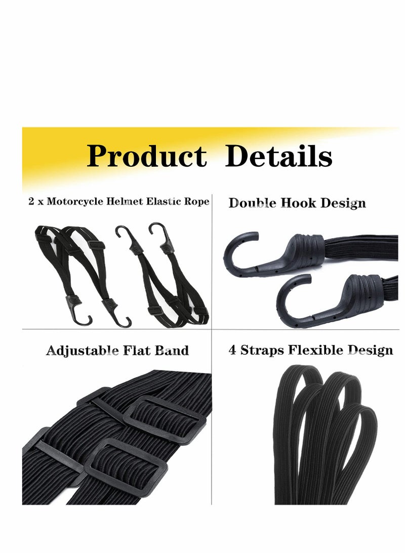 Excefore Motorcycles Mesh Helmet Rope, Black Helmet Rope Motorcycle Strength Retractable Helmet Luggage Elastic Rope Strap with 2 Hooks, 60cm/2Pcs - Image 4