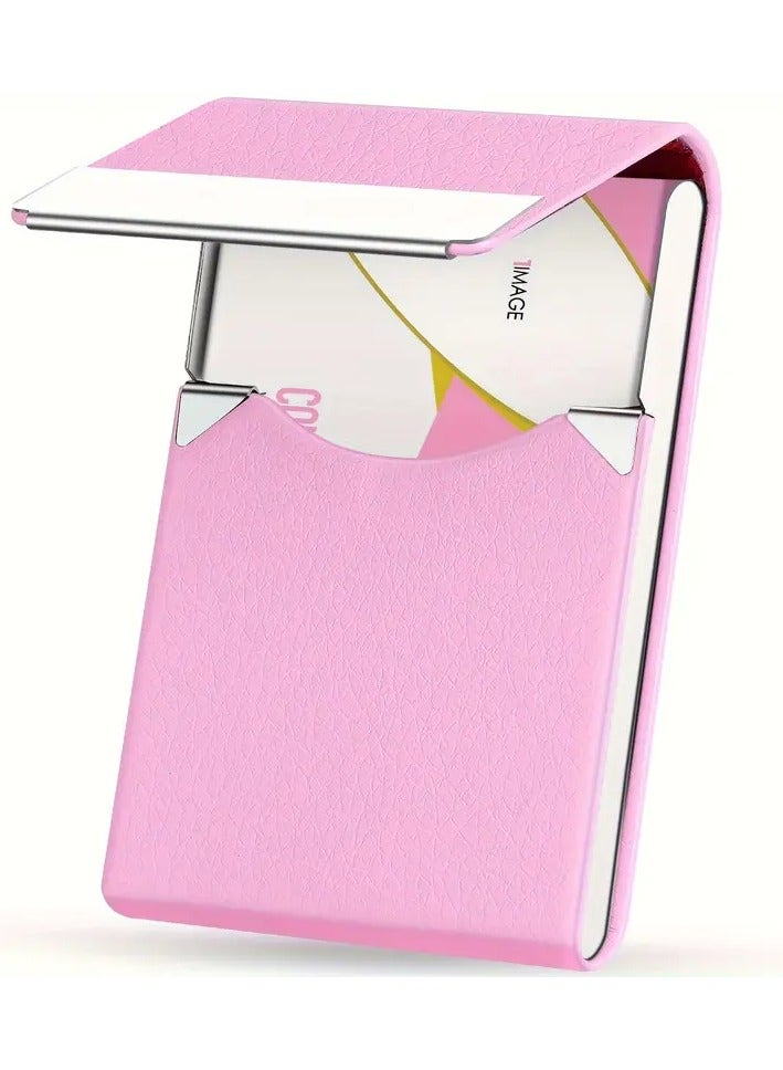Pink Faux Leather Business Card Holder – RFID Blocking Card Case with Magnetic Clasp, Pocket Organizer for Men & Women  - Image 1