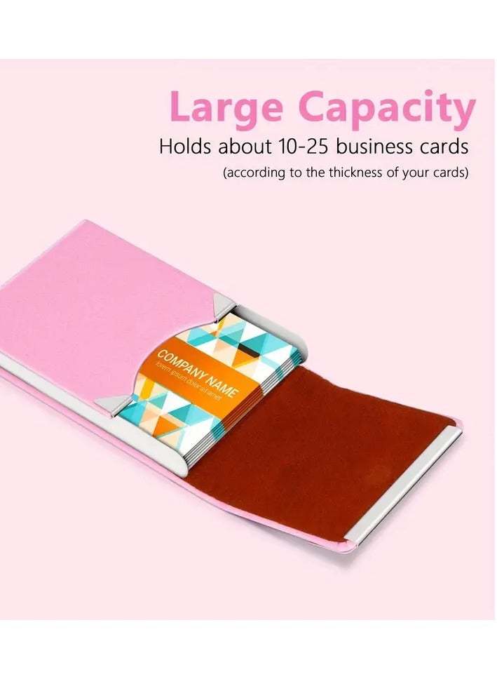 Pink Faux Leather Business Card Holder – RFID Blocking Card Case with Magnetic Clasp, Pocket Organizer for Men & Women  - Image 2