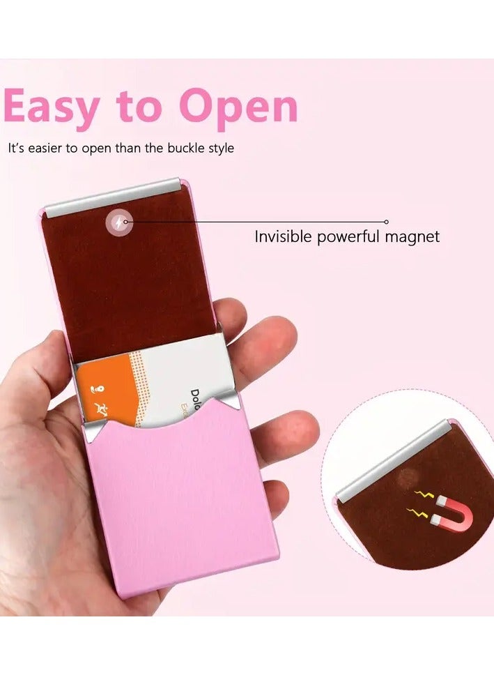 Pink Faux Leather Business Card Holder – RFID Blocking Card Case with Magnetic Clasp, Pocket Organizer for Men & Women  - Image 3