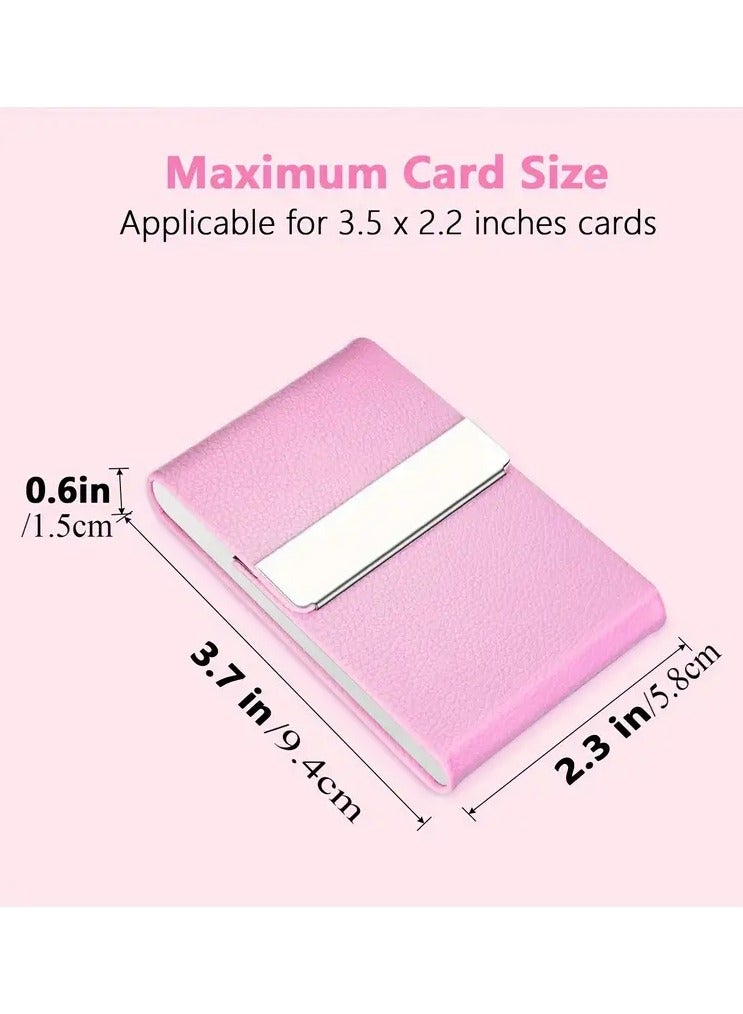Pink Faux Leather Business Card Holder – RFID Blocking Card Case with Magnetic Clasp, Pocket Organizer for Men & Women  - Image 4