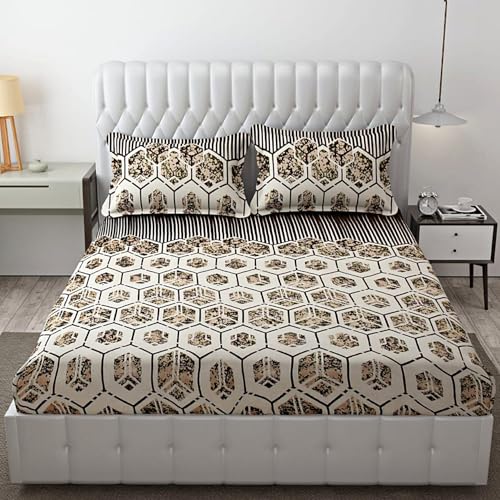 DECOREZA Super Warm Elastic Fitted Warm Flannel Bedsheet King Size Warm Velvet Bedsheet for Winter Double Bed | 2 Pillow Covers, Size - 72 x 78 Inches (Honey Bees) - Image 2