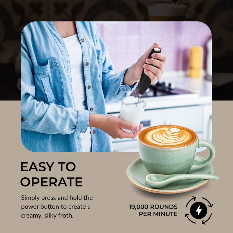ChefWave ChefWave Handheld Milk Frother (Black) with Stand  - Image 5