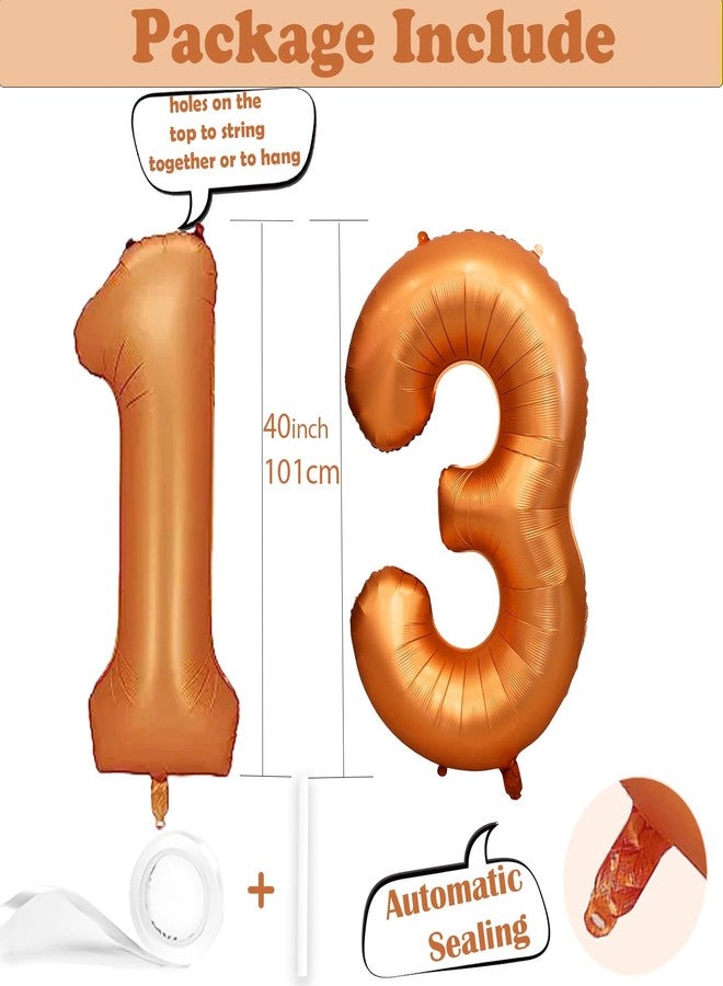 WEIKA 40 Inch Orange Foil Mylar 13 Number Balloon | 2 Pack | 13th Birthday Decorations for Girls and Boys | Wedding - Image 4