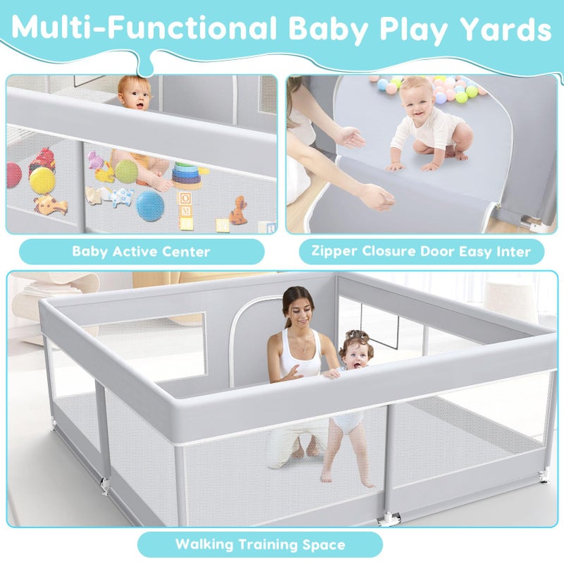 Fshibila Baby Playpen, 50x50 Inch Baby Playard for Babies and Toddlers, Play Pens for Indoor & Outdoor, Sturdy Safety Play Yard with Soft Breathable Mesh, Anti-Fall, Grey - Image 5