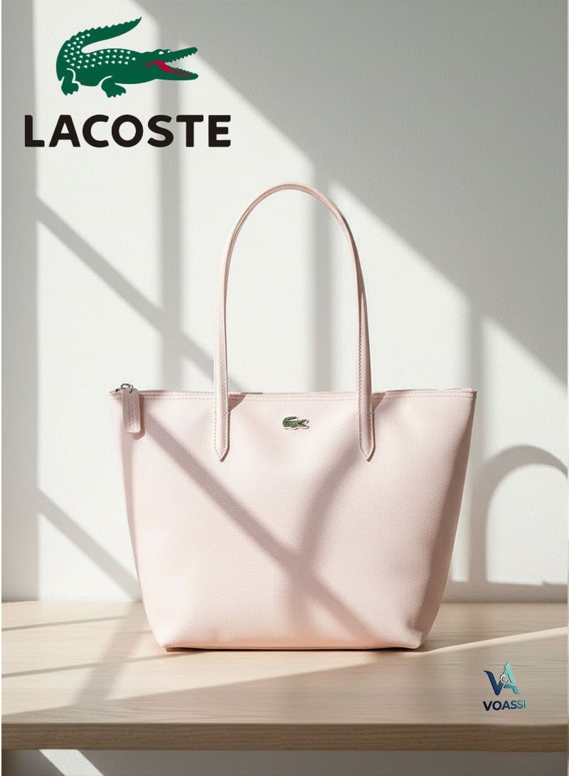 Lacoste bag Women's L12.12 Concept Fashion Versatile Large Capacity Large Size Zipper Handheld Shoulder Bag Tote Bag Large Pink 45cm * 30cm * 12cm - Image 1