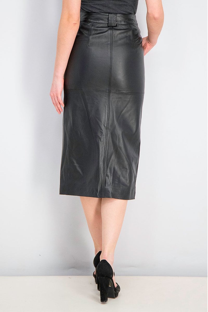 TOPSHOP Women Leather Midi Skirt, Black - Image 4