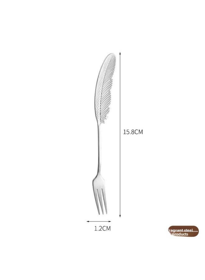 304 Stainless Steel Coffee Mixing Spoon Hand Gift Creative Small Spoon Watermelon Fork Spoon Ice Cream Spoon Gift Spoon-Color:Rose Gold-Specifications:Feather Fork - Image 1