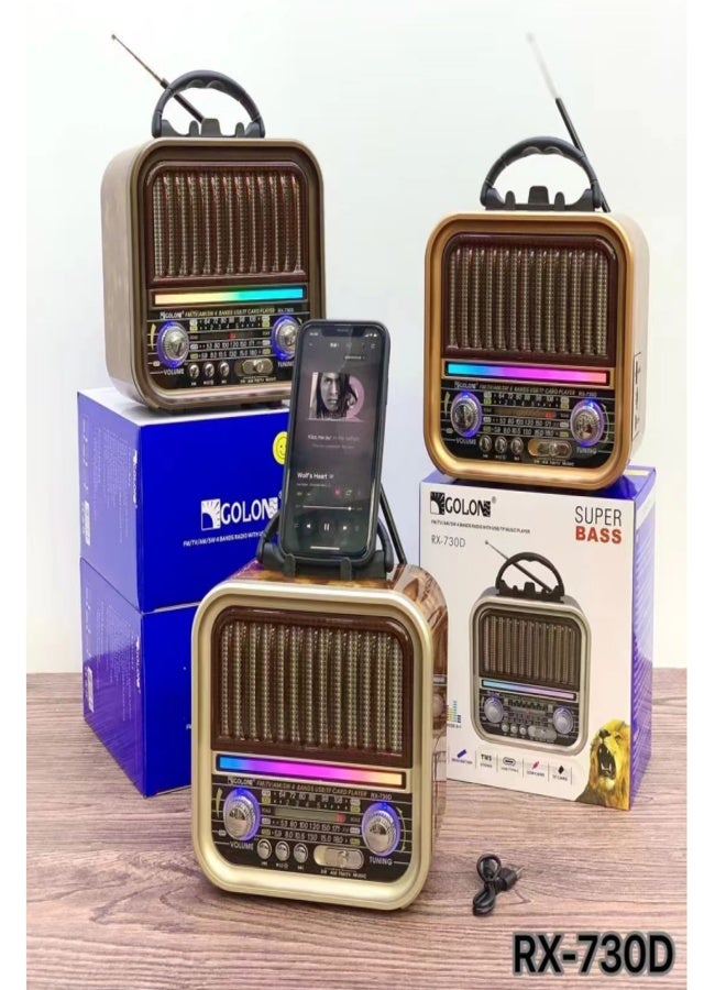 جولون مكبر صوت RX-730D بتصميم كلاسيكي، إضاءة ديسكو AM FM SW TV، 4 نطاقات صوت ستيريو، مكبر صوت راديو BT USB TF TWS، مكبر صوت FM كلاسيكي - Image 1