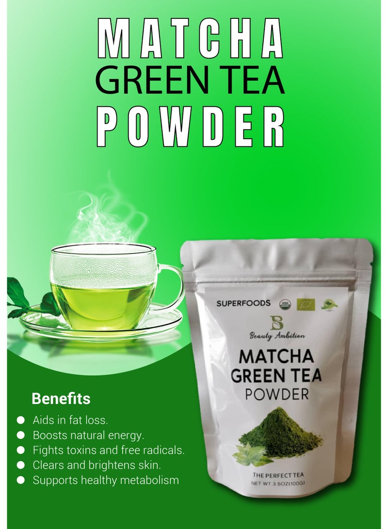 BEAUTY AMBITION Beauty Ambition Matcha Green Tea Powder – Superfood for Energy, Fat Loss & Skin Health - 100g  - Image 3