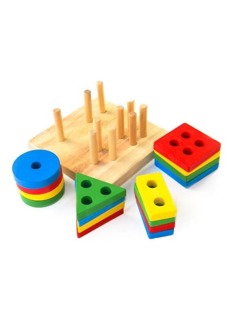 Wooden puzzle cubes with geometric shapes, Montessori, multi-colored sorting and classification toys