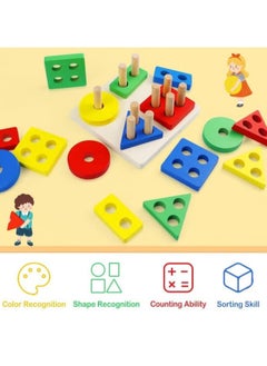 Generic Wooden puzzle cubes with geometric shapes, Montessori, multi-colored sorting and classification toys  - Image 3