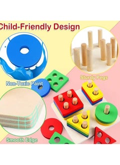 Generic Wooden puzzle cubes with geometric shapes, Montessori, multi-colored sorting and classification toys  - Image 4