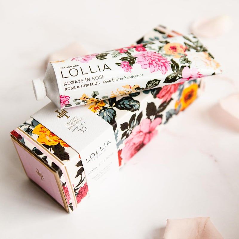 LOLLIA Always in Rose Handcreme, 4 oz., Rose & Hibiscus Scented Hand Cream for Women, Moisturizing Luxury Skin Care for Dry Hands with Shea Butter & Cocoa Butter, Quick Absorbing Lotion - Image 2