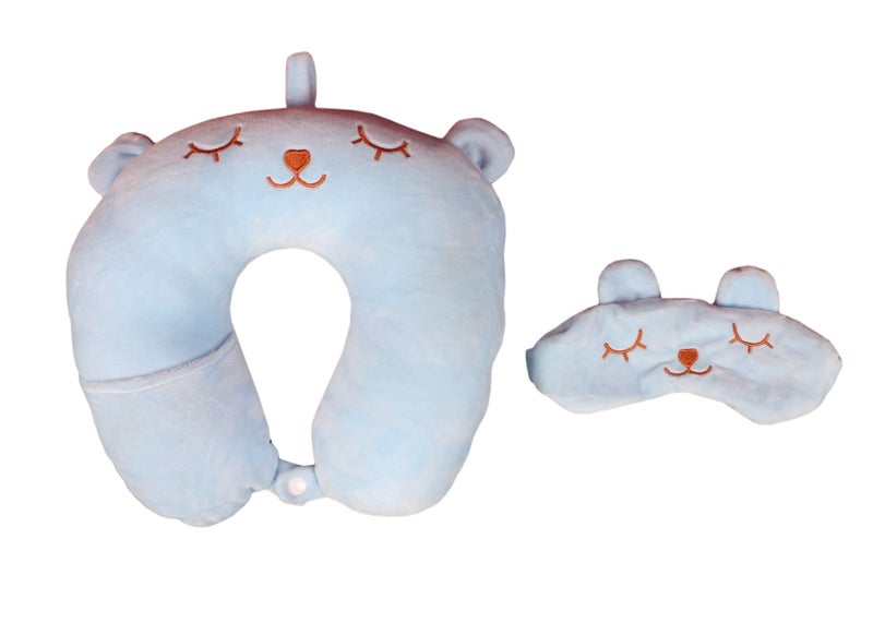 SKYLOFTS 100% Cotton Blue Neck Pillow for Boys Car, Train, Flight, Bus - Microfibre Travel Cushions with Sleeping Eye Mask- Kids - Image 5