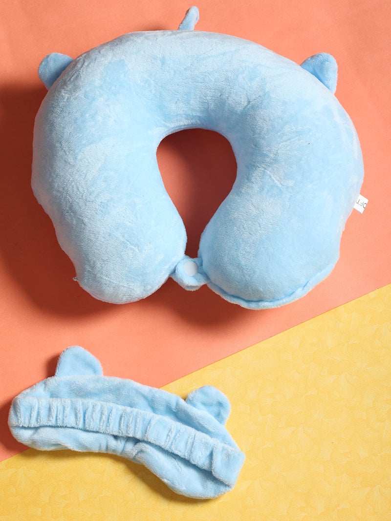 SKYLOFTS 100% Cotton Blue Neck Pillow for Boys Car, Train, Flight, Bus - Microfibre Travel Cushions with Sleeping Eye Mask- Kids - Image 3