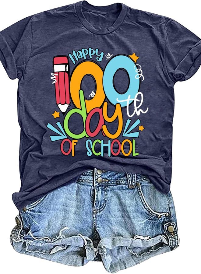 YHHR 100 Days of School Shirt Women 100th Day of School Teacher Tshirt Funny Back to School Prints Tees, Darkblue, XL - Image 1
