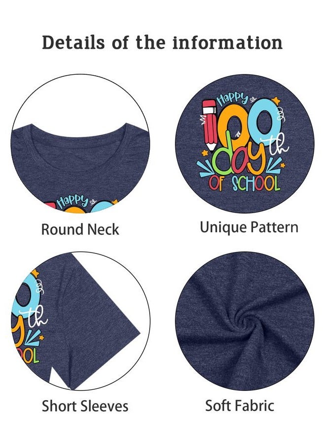 YHHR 100 Days of School Shirt Women 100th Day of School Teacher Tshirt Funny Back to School Prints Tees, Darkblue, XL - Image 4