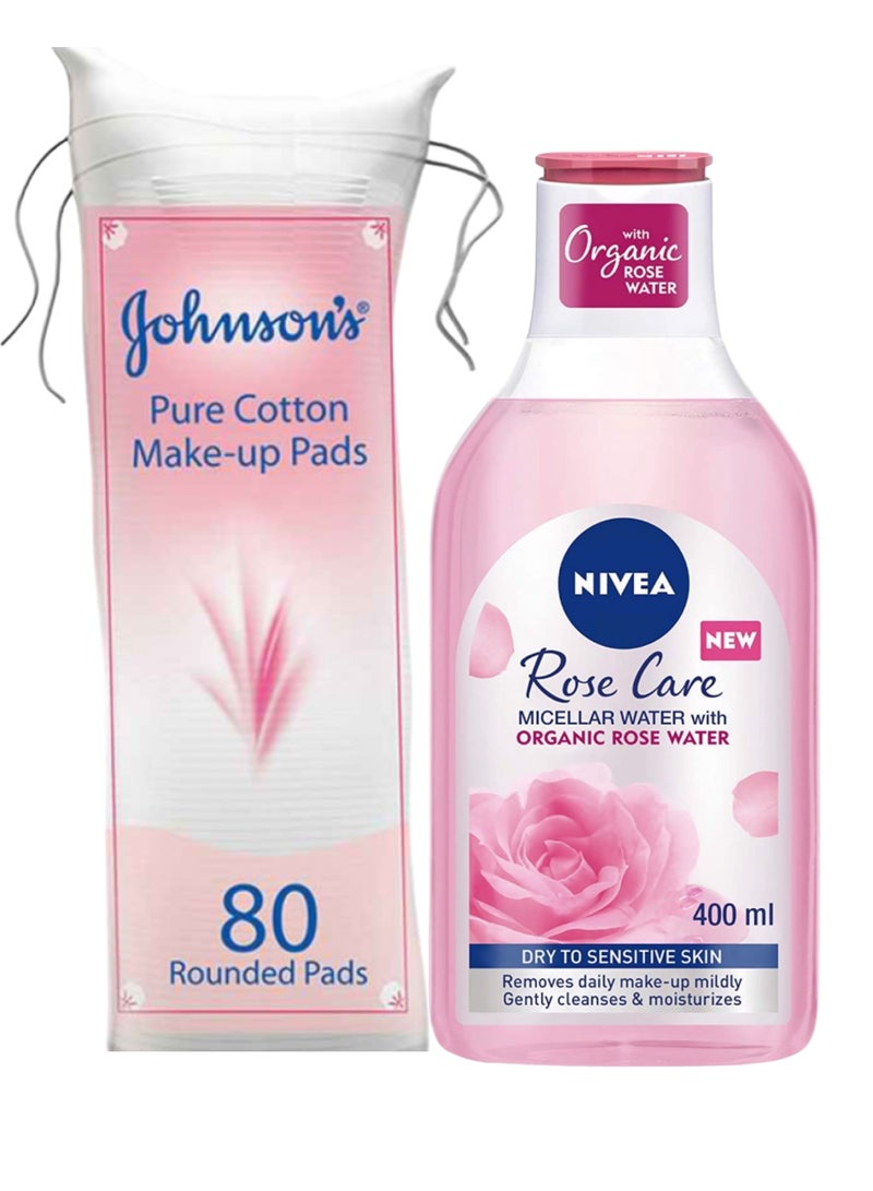 Nivea Organic micellar water for removing makeup with rose extract, size 400 ml + cotton discs 80 pieces  - Image 1