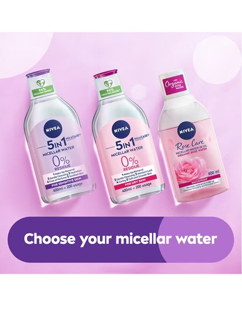 Nivea Organic micellar water for removing makeup with rose extract, size 400 ml + cotton discs 80 pieces  - Image 2