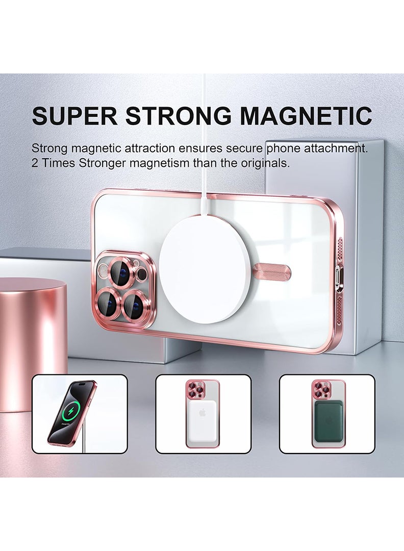 MUDISO Premium Soft Clear Case for iPhone 15 Pro Max Camera Lens Full Protection, Compatible with MagSafe Wireless Charging, Shockproof Electroplated TPU Phone Cover iPhone 15 Pro Max 6.7 Inch 2023 -Pink - Image 5