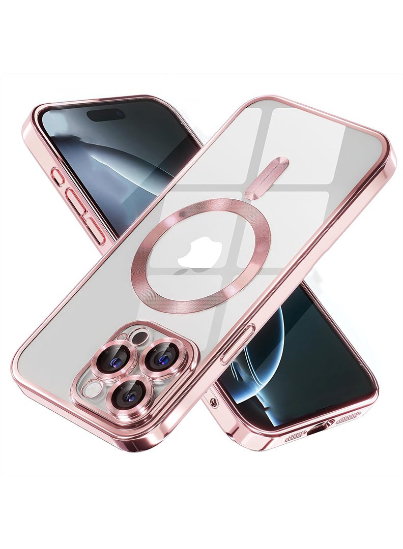 MUDISO Premium Soft Clear Case for iPhone 15 Pro Max Camera Lens Full Protection, Compatible with MagSafe Wireless Charging, Shockproof Electroplated TPU Phone Cover iPhone 15 Pro Max 6.7 Inch 2023 -Pink - Image 1