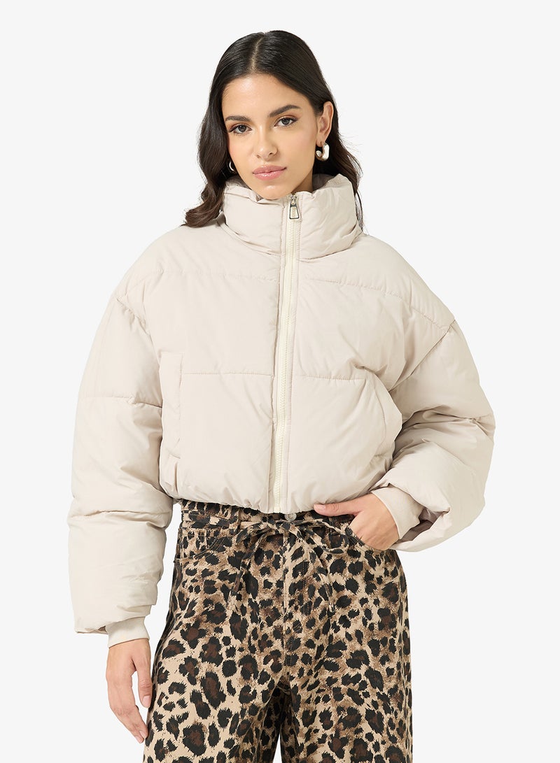 جينجر جاكيت مبطن بسحاب ورقبة عالية - Image 1