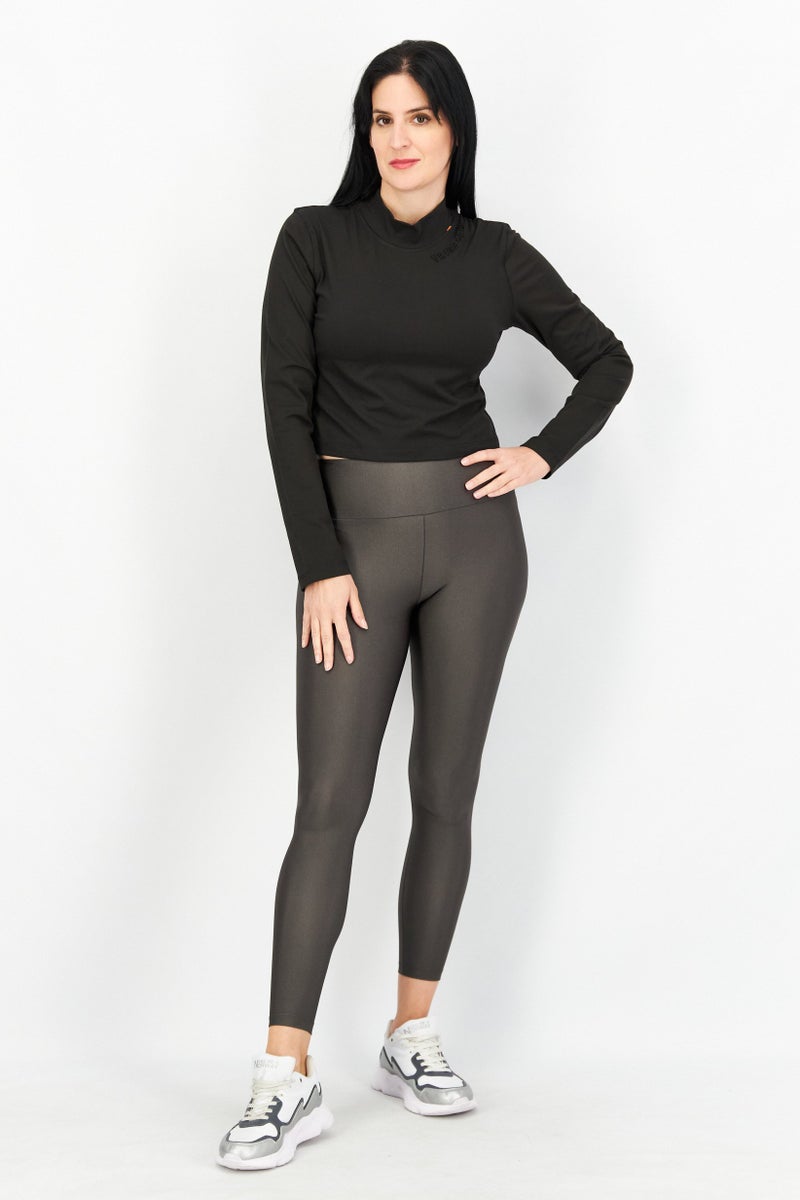 TRIBE OF 6 Women Mock Neck Long Sleeves Brand Logo Crop Top, Black - Image 4