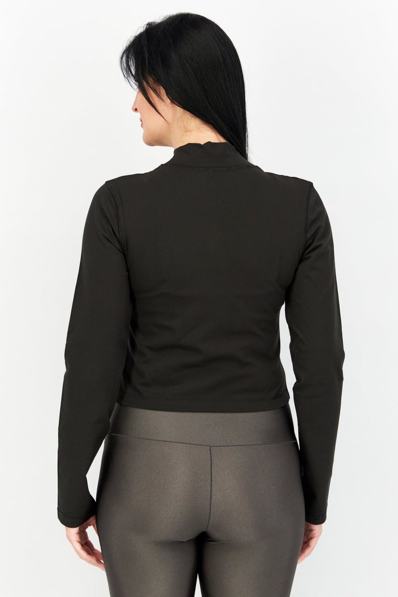 TRIBE OF 6 Women Mock Neck Long Sleeves Brand Logo Crop Top, Black - Image 2