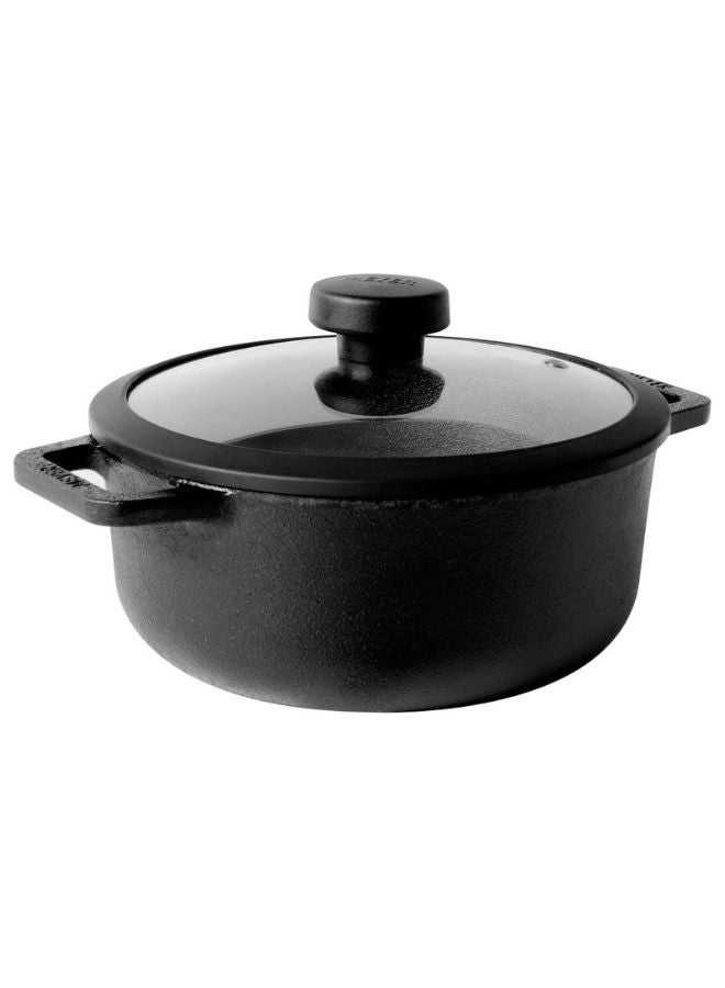 Meyer Pre-Seasoned Cast Iron Dutch Oven | Biryani Pot | Cast Iron Casserole with Heavy Bottom |Cooking Pot with Lid| Biryani Pot Induction Bottom| Stew Pot| Cast Iron Cookware 20cm/ 2.8 Litre Black - Image 1