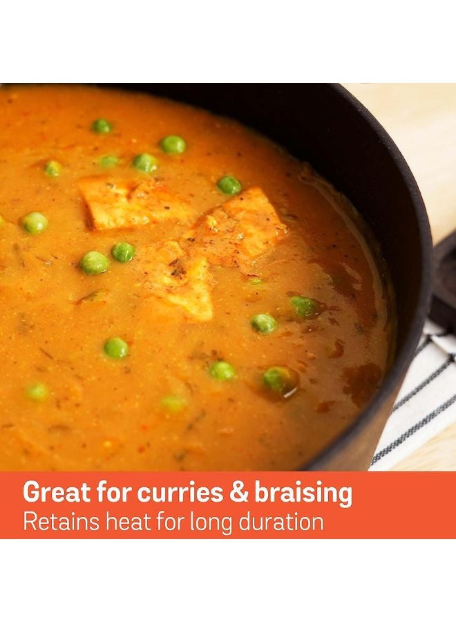 Meyer Pre-Seasoned Cast Iron Dutch Oven | Biryani Pot | Cast Iron Casserole with Heavy Bottom |Cooking Pot with Lid| Biryani Pot Induction Bottom| Stew Pot| Cast Iron Cookware 20cm/ 2.8 Litre Black - Image 4