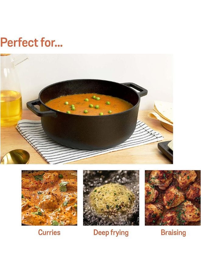 Meyer Pre-Seasoned Cast Iron Dutch Oven | Biryani Pot | Cast Iron Casserole with Heavy Bottom |Cooking Pot with Lid| Biryani Pot Induction Bottom| Stew Pot| Cast Iron Cookware 20cm/ 2.8 Litre Black - Image 2