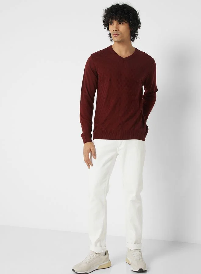Robert Wood V Neck Texture Knit Sweater