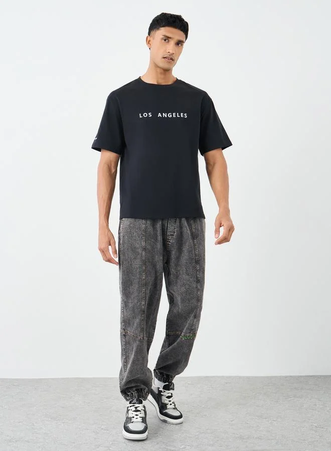 Styli Styli Slogan Print Crew Neck Oversized T-Shirt