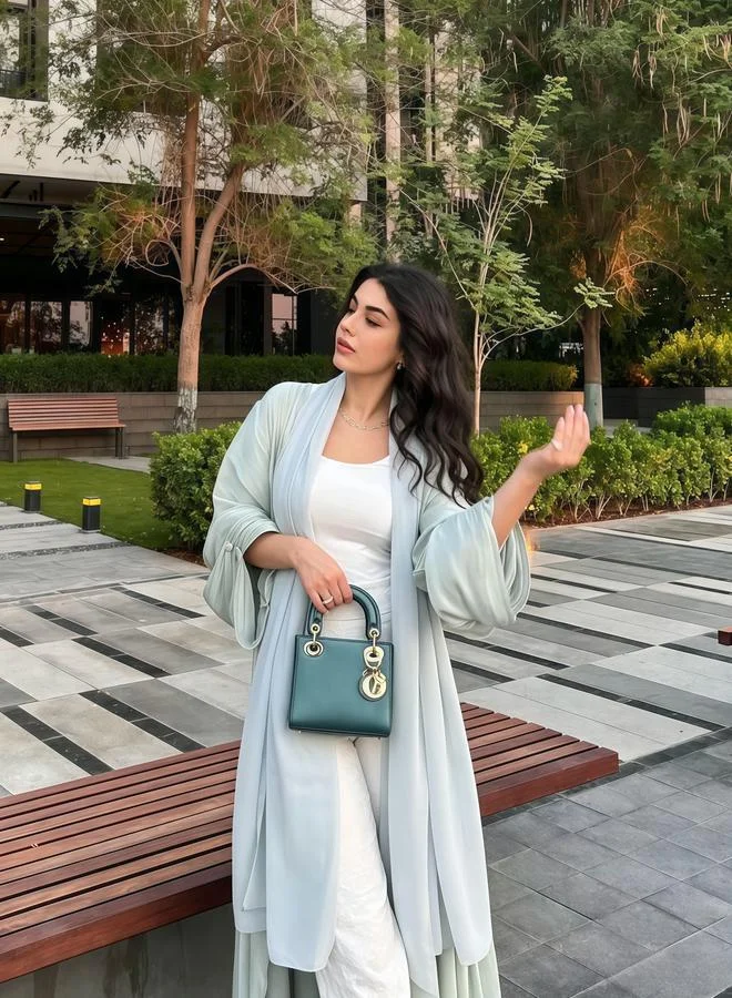 تايك تو عباية سادة بأكمام طويلة - أخضر