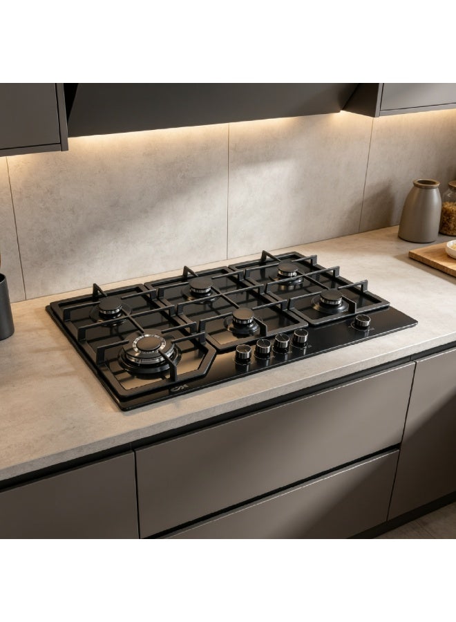 CM MAGIC Black 90cm Built-In Gas Hob – 5 Burner Matte Black LPG Cooktop with Flame Failure Safety Device - Image 3