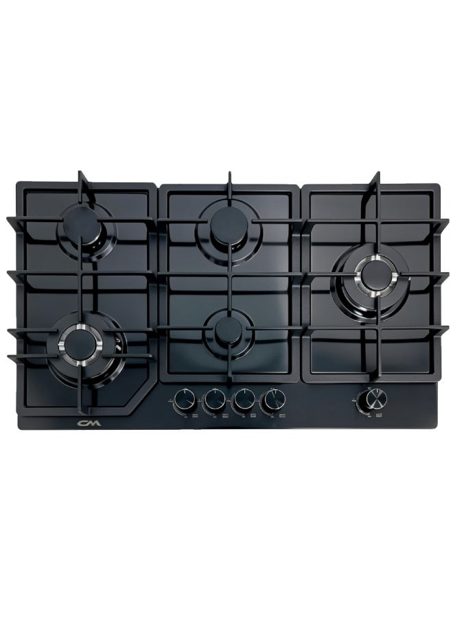 CM MAGIC Black 90cm Built-In Gas Hob – 5 Burner Matte Black LPG Cooktop with Flame Failure Safety Device - Image 1