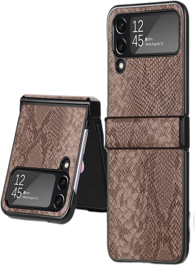 Next store Compatible with Galaxy Z Flip 4 Premium PU Leather Case [Crocodile Shape] for Samsung Galaxy Z Flip 4 - (Beige)