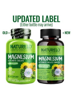 NATURELO Magnesium Glycinate Chelate Complex With A Plant-Based Whole Food Blend Forrmulated to support healthy bones,heart,& stress relief 120 Vegetarian Capsules  - Image 3