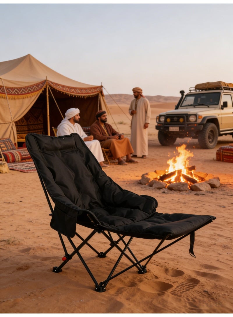بي إس كرسي قابل للطي محشو بالقطن | مقعد محمول للبالغين | مسند قدم قابل للفصل | كرسي متعدد الأغراض للتخييم، والمشي لمسافات طويلة، والسفر بالسيارة، والرحلات البرية، والشاطئ، والتأهب للكوارث، والبقاء على قيد الحياة في الهواء الطلق (أسود) - Image 3