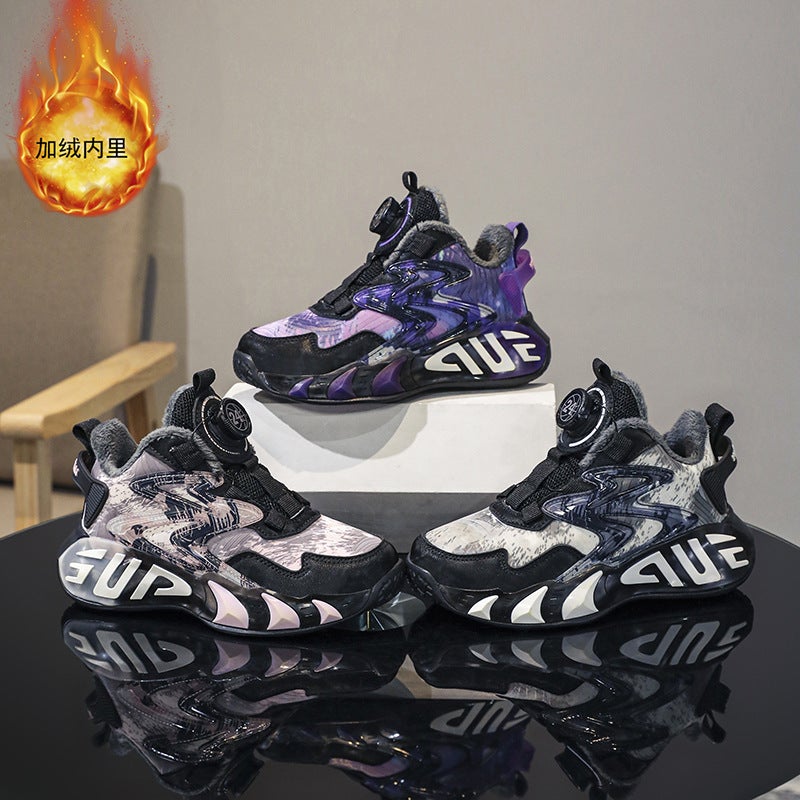 Children'S Sneaker Boys' Basketball Shoes Soft Sole Fleece-Lined Big Boys And Girls Screw Button All-Match Trend - Image 5