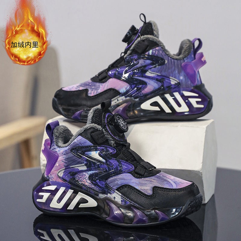 Children'S Sneaker Boys' Basketball Shoes Soft Sole Fleece-Lined Big Boys And Girls Screw Button All-Match Trend - Image 4
