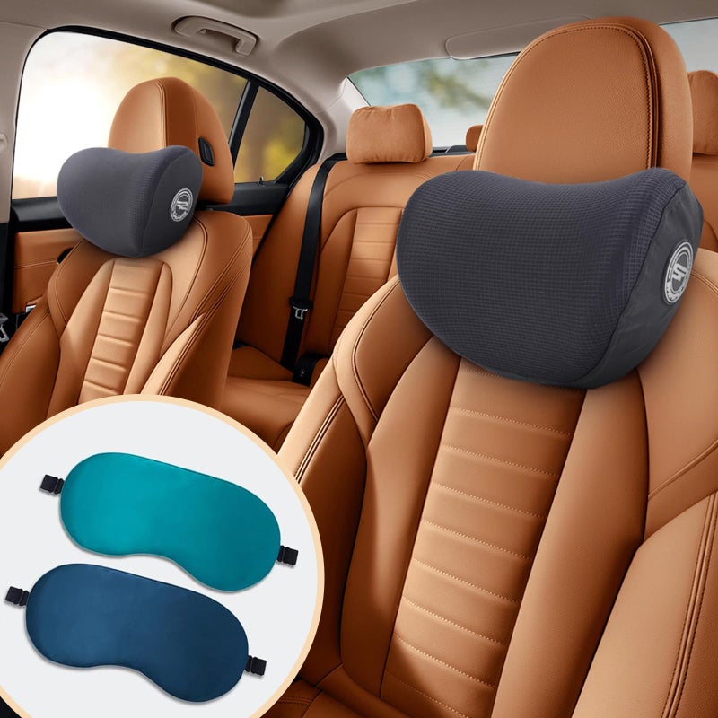 SPRFUFLY 2 Pack Car Pillow, Soft Car Headrest Pillow, 100% Memory Foam Car Neck Pillow for Driving - Universal Fit Travel Car Rest Pillow for Pain Relief While Driving(Comes with 2 Eye Masks) - Image 1