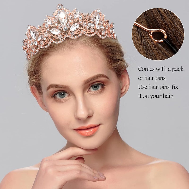 Exacoo Rose Gold Tiara Wedding Tiaras and Crowns for Women Rhinestone Queen Tiara for Women Princess Crown Birthday Tiara Headbands for Wedding Prom Bridal Party Halloween Costume Christmas - Image 2