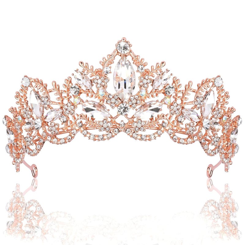 Exacoo Rose Gold Tiara Wedding Tiaras and Crowns for Women Rhinestone Queen Tiara for Women Princess Crown Birthday Tiara Headbands for Wedding Prom Bridal Party Halloween Costume Christmas - Image 1