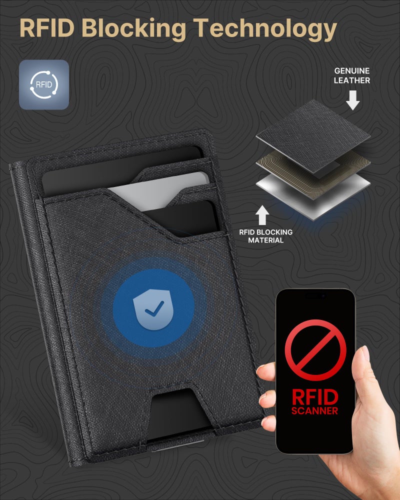 typecase محفظة جلدية من نوع تايب كيس للرجال لحمل البطاقات: جلد أصلي فاخر، حجب RFID، نحيفة، بسيطة، جيب أمامي - سعة 15 بطاقة | نافذة للهوية | مشبك للنقود (أسود) - Image 4