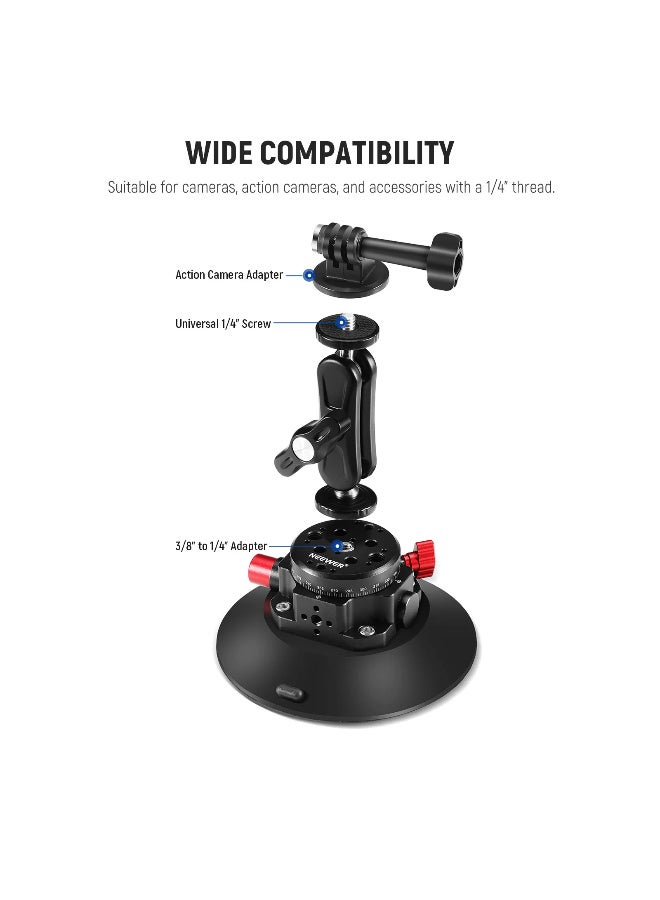 نيوير NEEWER حامل شفط قوي للكاميرا والهاتف وGoPro مقاس 6 بوصة مع ذراع مرن، تثبيت ثابت للتصوير داخل السيارة، دوران 360 درجة، قاعدة فراغية للكاميرات والهواتف الذكية - Image 3