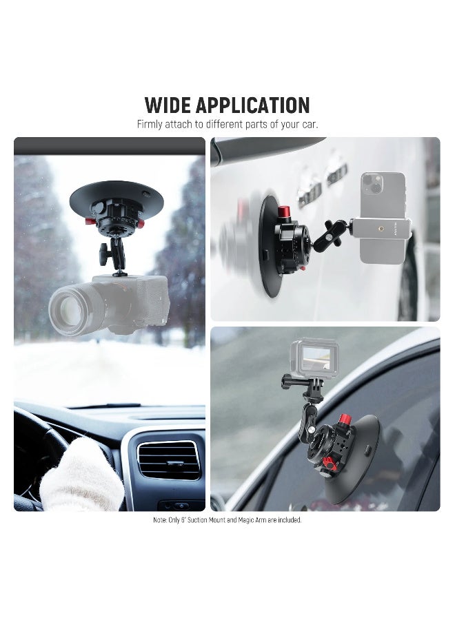نيوير NEEWER حامل شفط قوي للكاميرا والهاتف وGoPro مقاس 6 بوصة مع ذراع مرن، تثبيت ثابت للتصوير داخل السيارة، دوران 360 درجة، قاعدة فراغية للكاميرات والهواتف الذكية - Image 4
