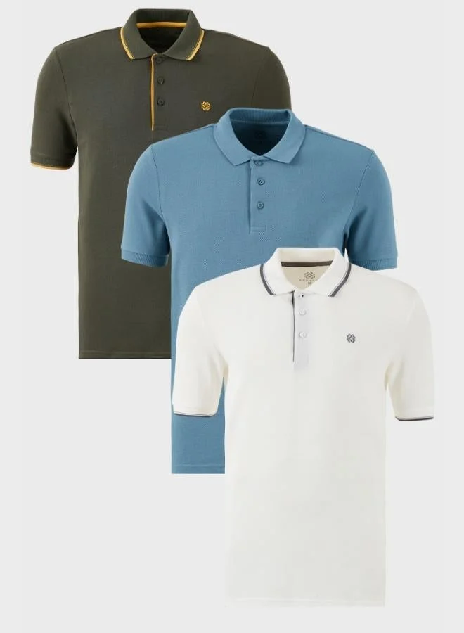 Buratti  Buratti Cotton Regular Fit Button-Down Polo Collar 3-Pack T-Shirt Men's T-SHIRT 590211827S3 for Men | Best Price UAE