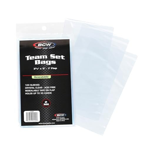 BCW Resealable Team Set Bags – 100 Count | Holds 35 Loose Cards or 5 Standard 35pt Toploaders | Fits Magnetics up to 108pt | Acid-Free Team Bags for Trading Cards & Shipping - Image 1
